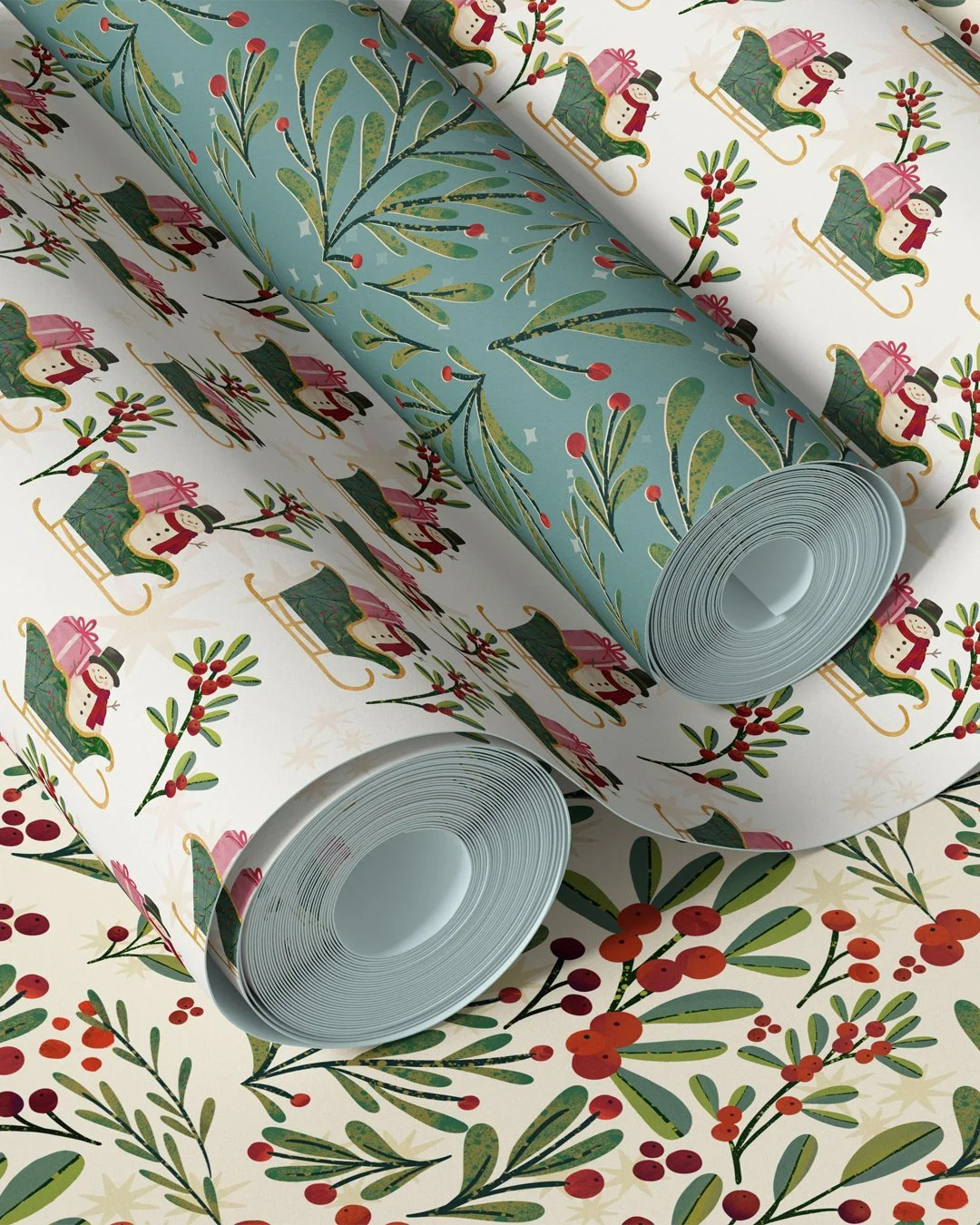 wrapping paper, holiday, Christmas, snowman, sleigh