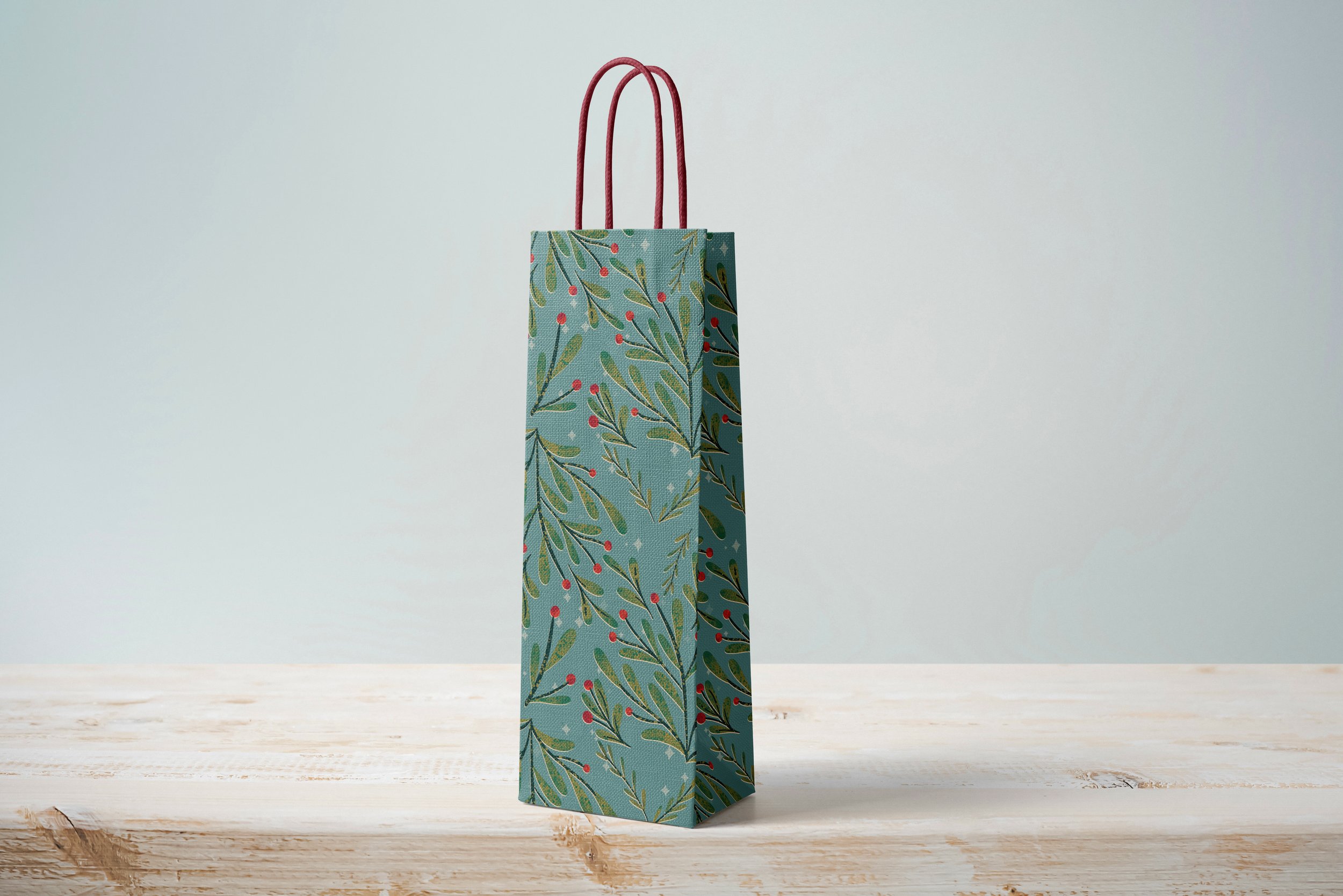 wine bag, gift bag, holiday, Christmas, festive, evergreen
