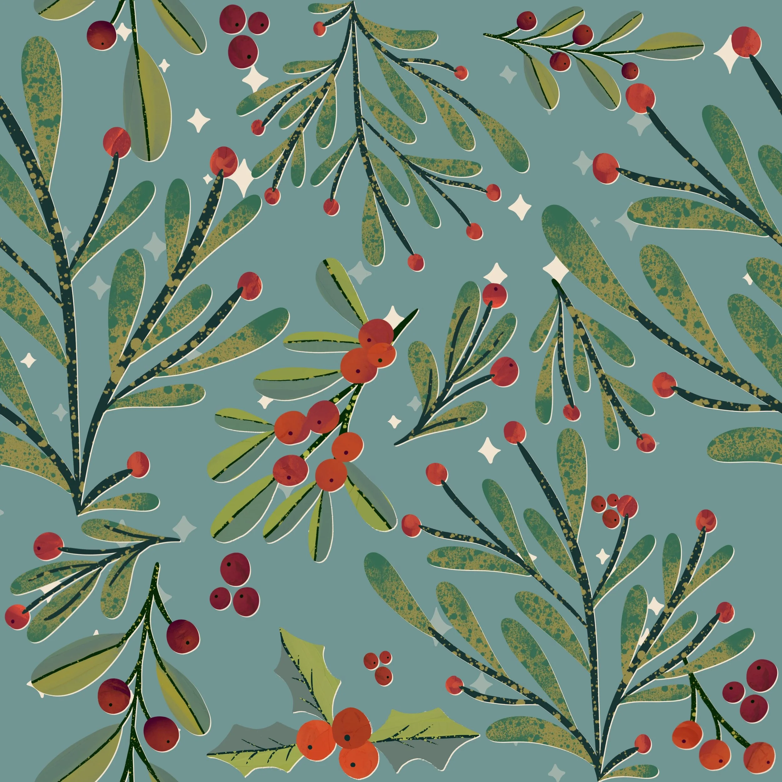 holiday, Christmas, berries, holly, sparkle
