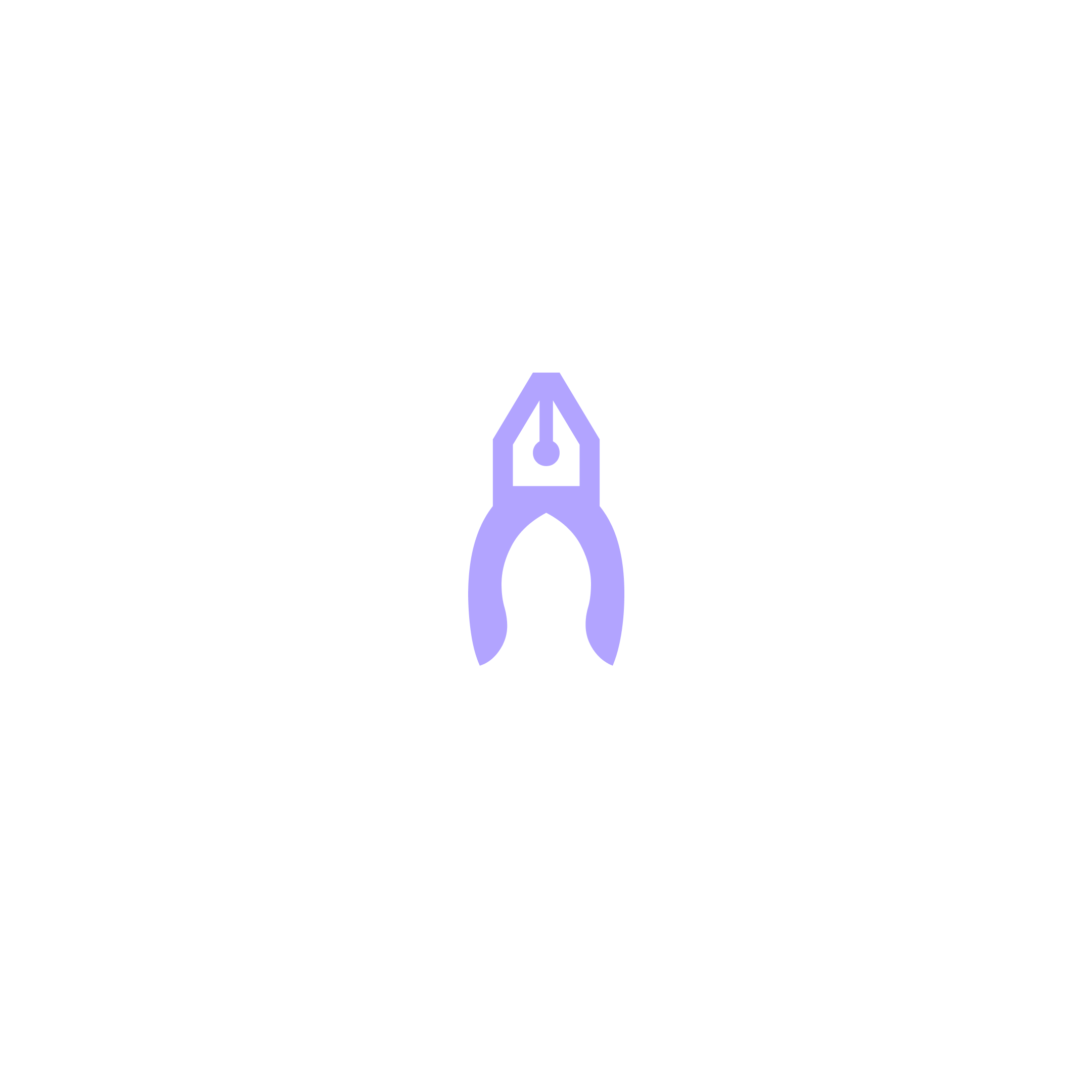 Minimalist line art logo of a fountain pen nib in purple with the words 'Brand Identity' and 'Design' in black text around it on a white background.