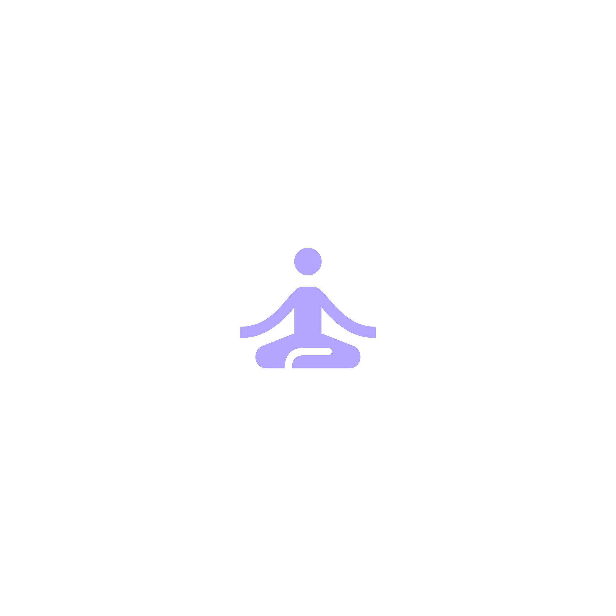 Illustration of a person in a yoga pose sitting cross-legged with arms extended outward in a meditation position, inside a circle with arrow symbols.
