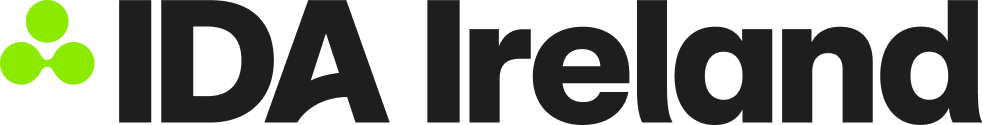 Logo with green clover-shaped symbol and black text saying 'IDA Ireland'