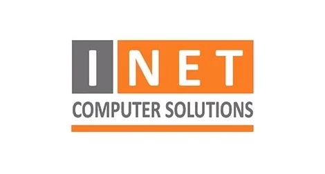 INET Computer Solutions logo with gray, white, and orange colors.