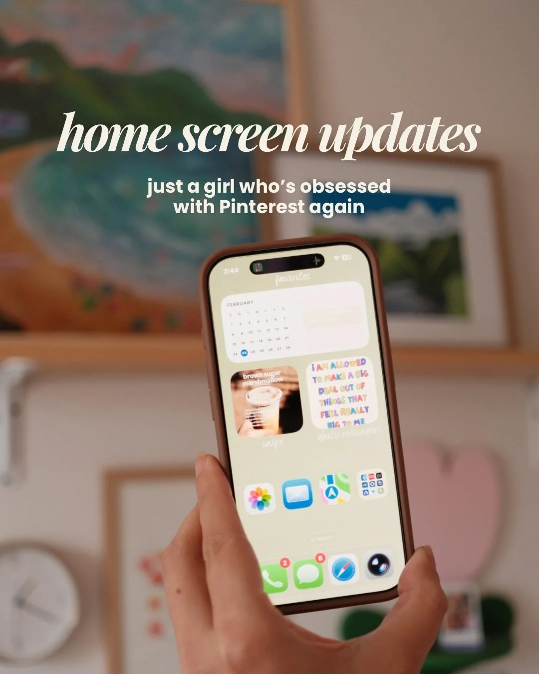 One of my favorite &ldquo;couch hobbies&rdquo; is just fiddling with the widgets on my phone 😆 

Loving this setup currently! I used to have pretty icon covers but really hated the shortcuts lag so I just make my wallpaper and widgets really pretty 