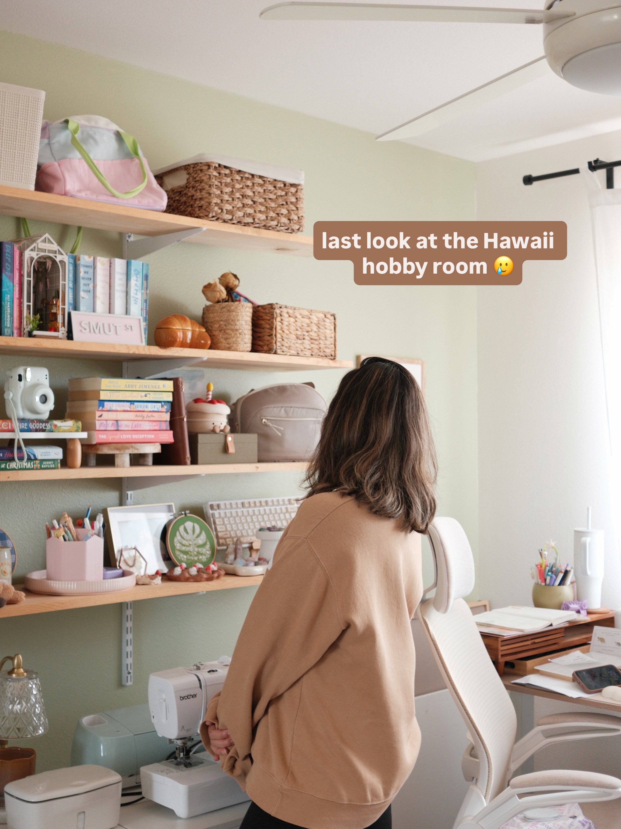 Leaving this here so I can always come back to this little room 🫶🏼

I have no idea what my crafty/hobby space will look like in VA but I&rsquo;m excited to see what we come up with! :) 

(Also, if you have packing tips for those delicate wood book 
