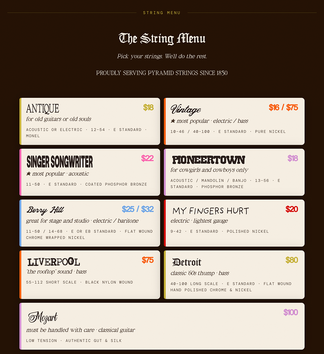 Repairland String Menu Design