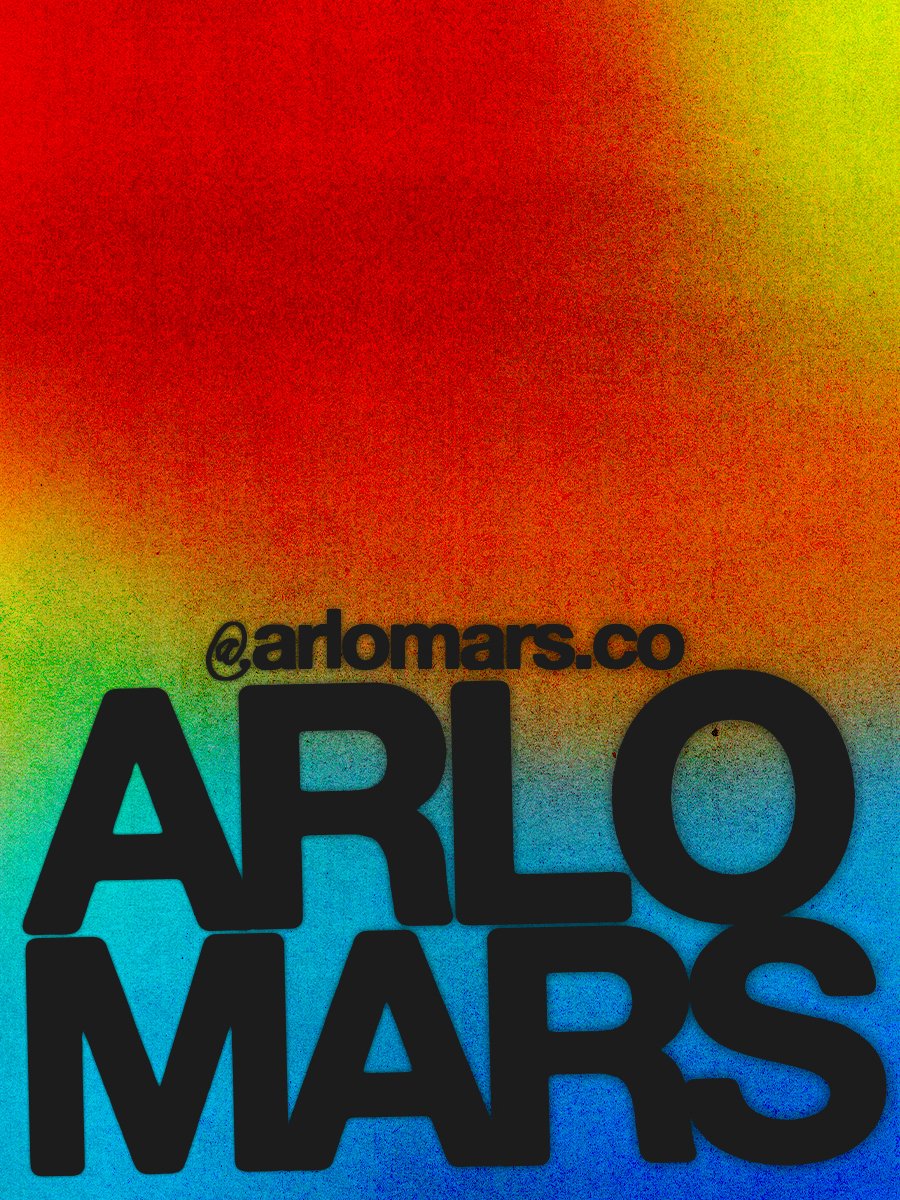 Colorful gradient background with the text '@aromars.co ARLO MARS' in large black letters.