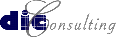 Logo mit blauer und schwarzen Schrift, 'DIC Consulting'