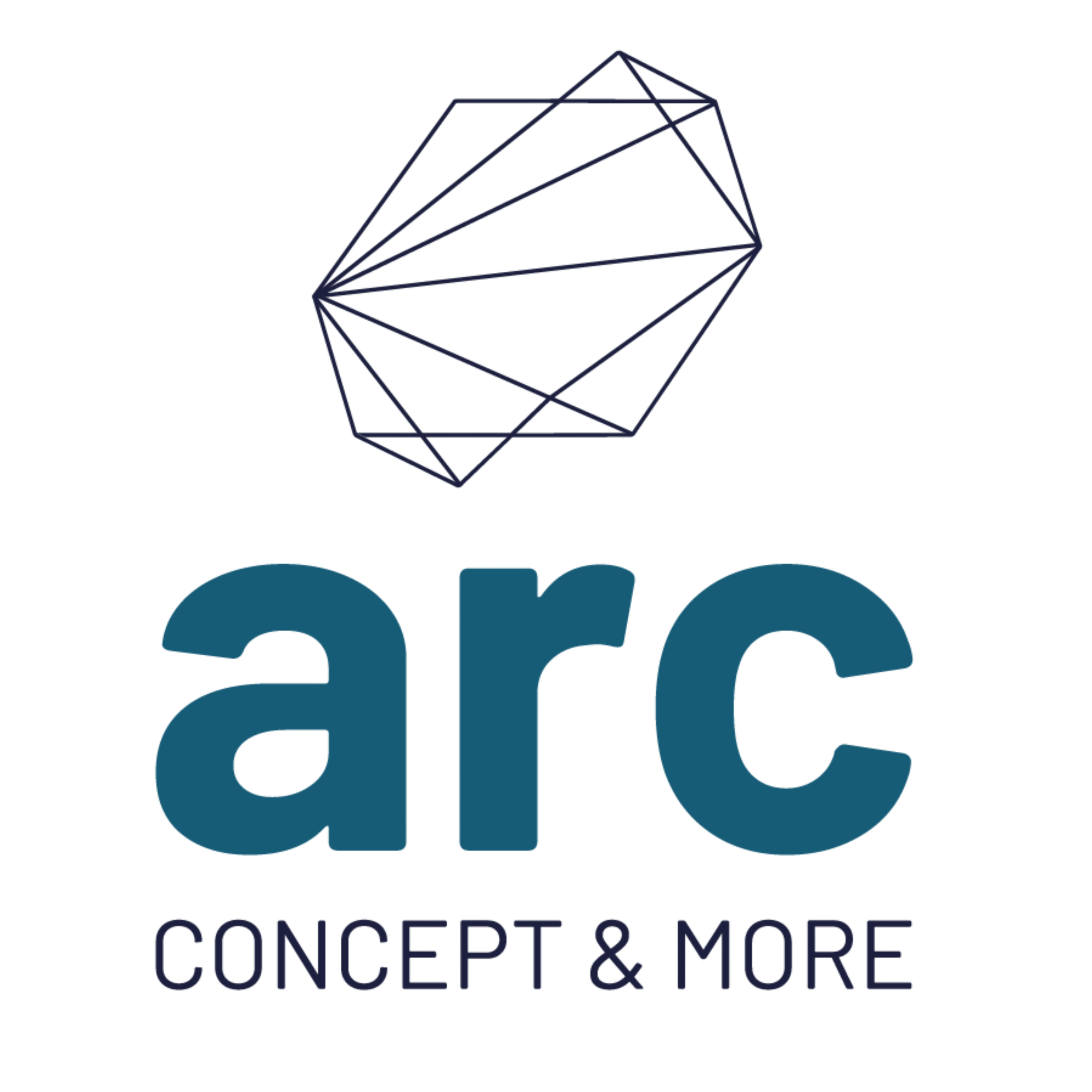 Ein abstrahierter Diamant, darunter der große Text "abc" und die kleineren Wörter "CONCEPT & MORE".