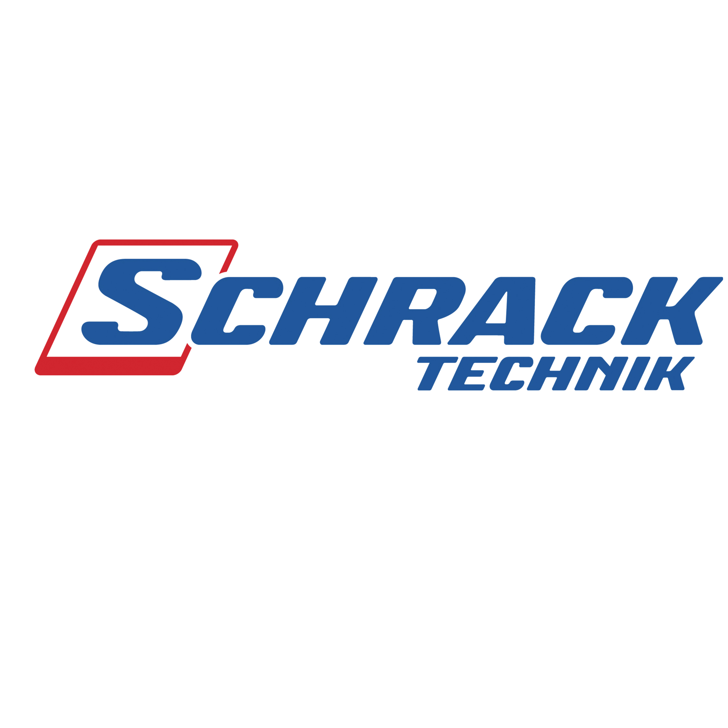 Logo von Schwarck Technik mit blauer Schrift und roter Umrahmung.