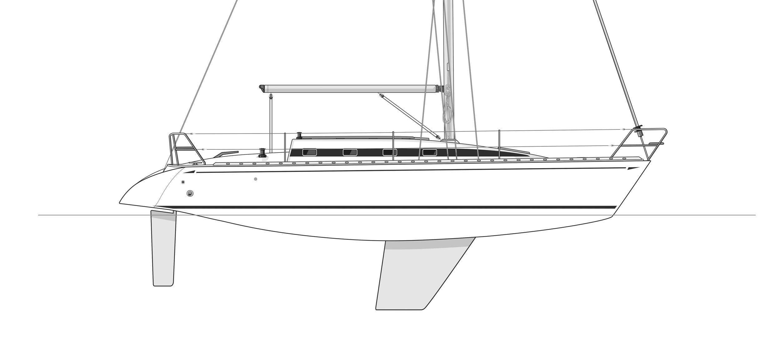 Digital illustration of a sailboat with prominent mast and deck, set against a contrasting black background.