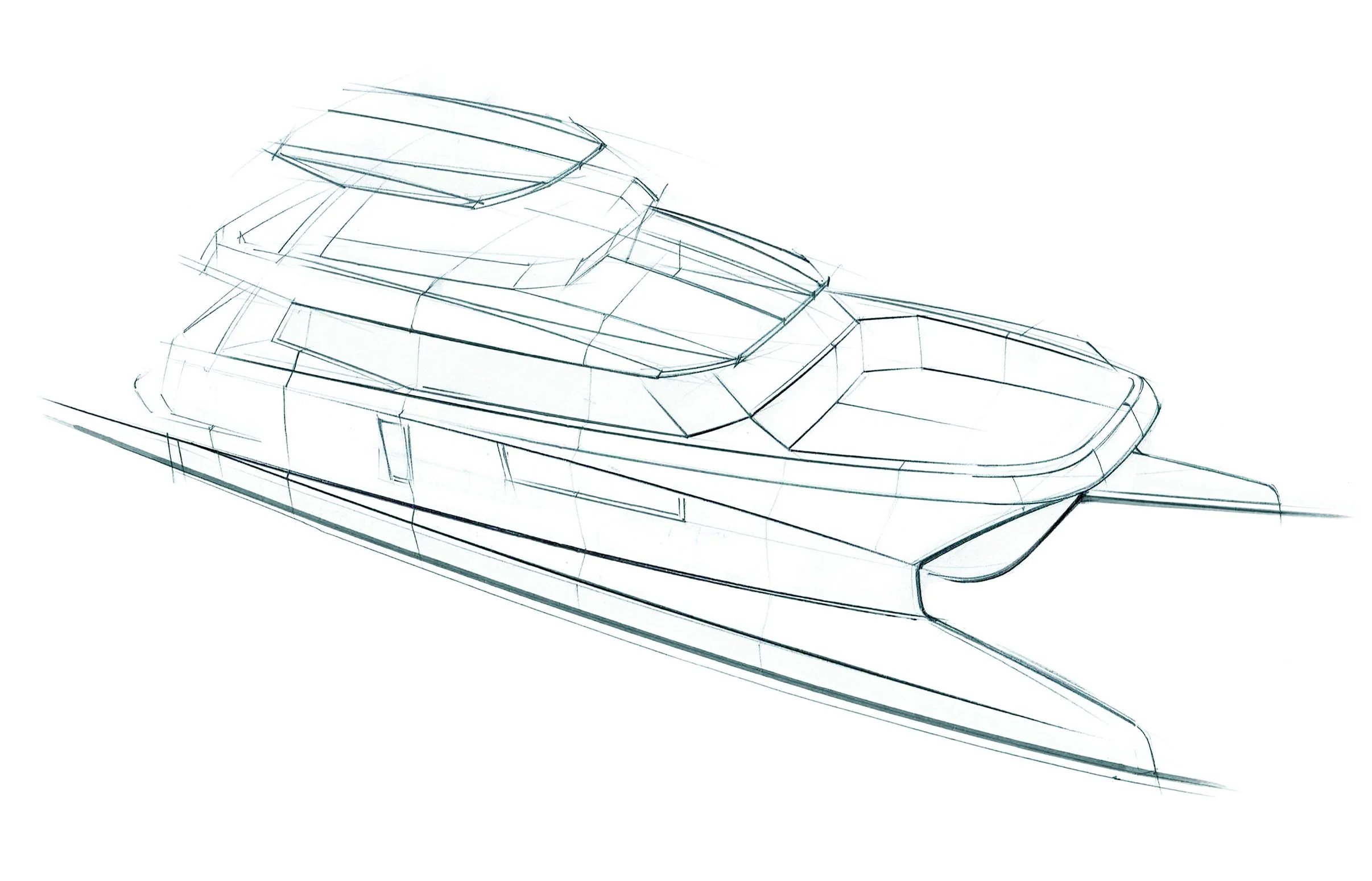 Line drawing of a yacht or large boat with multiple decks.