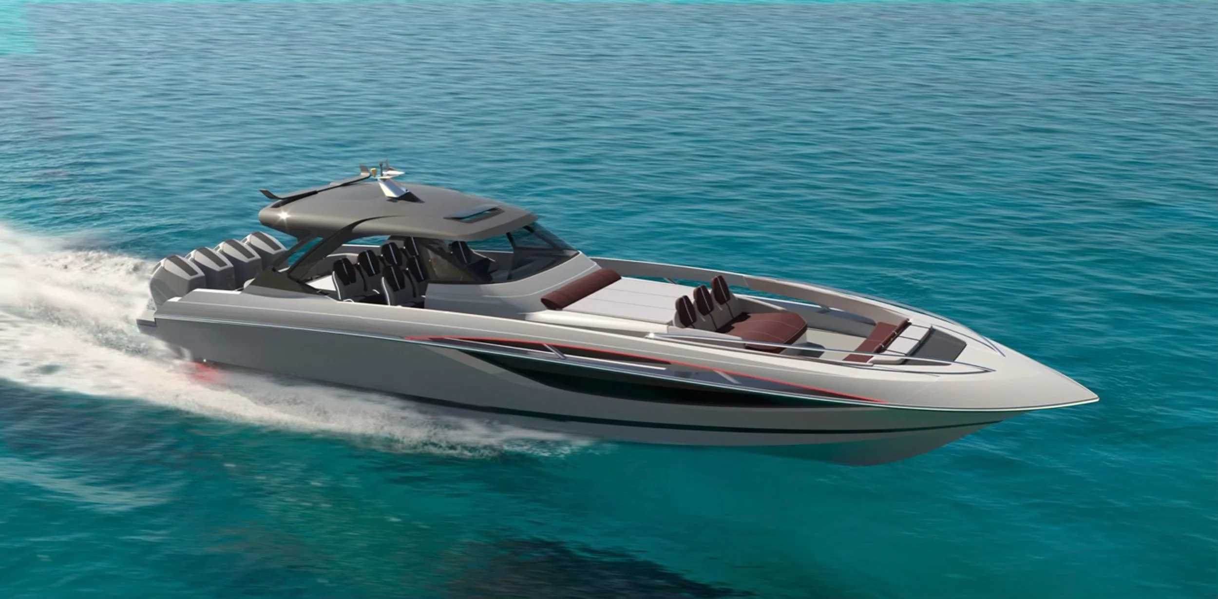 A modern white yacht with multiple seating areas cruising on clear blue water.