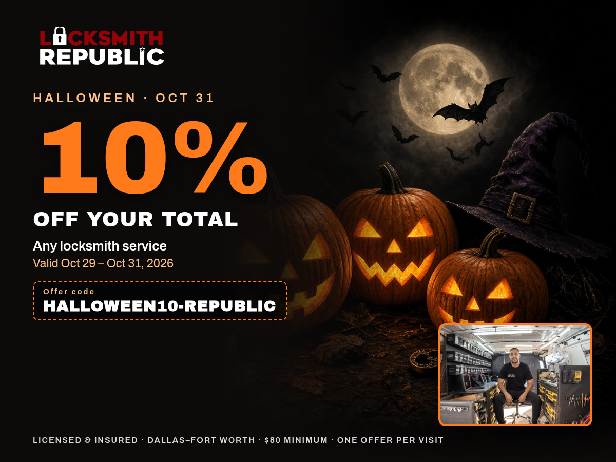 Locksmith Republic Halloween offer: 10% off your total, code HALLOWEEN10-REPUBLIC