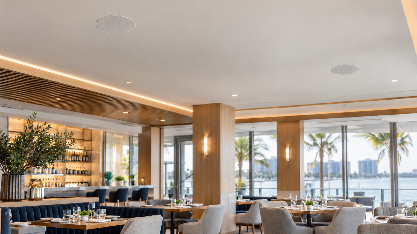 Modern Commercial in-ceiling speaker installation in Tampa Bay
