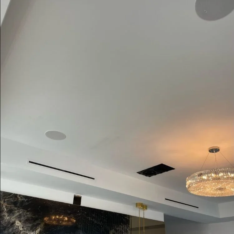 Discreet in-ceiling speakers installed in a modern Tampa Bay home