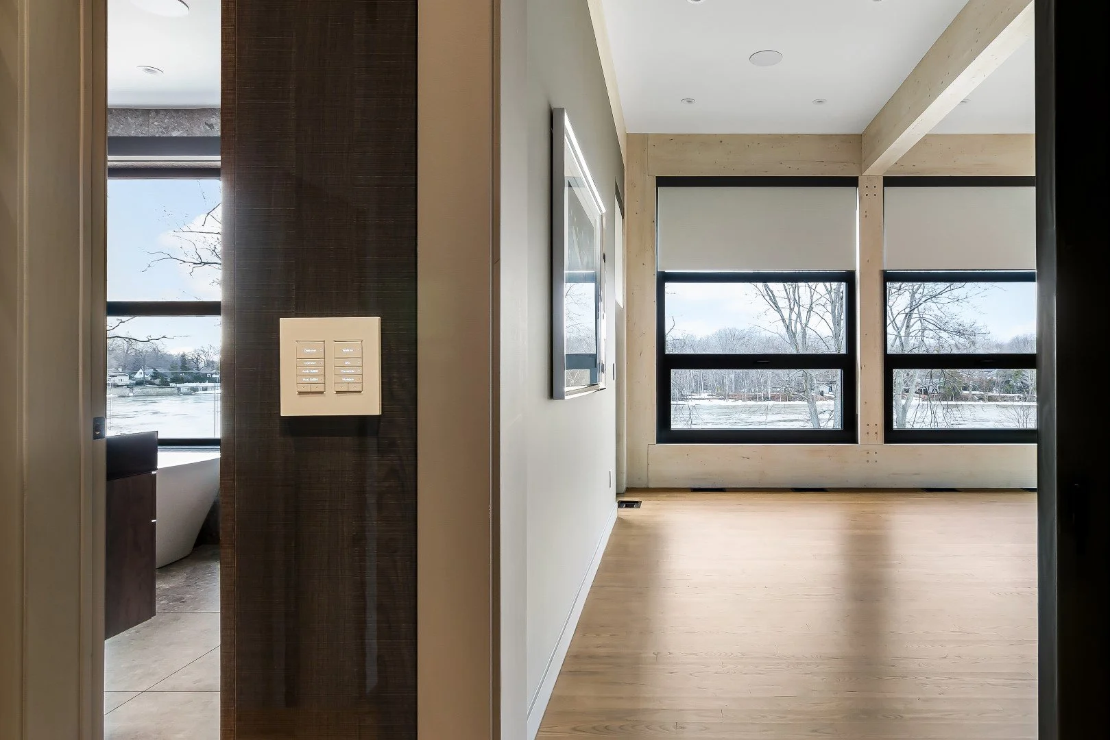 Motorized window shades with wall controls for smart home automation