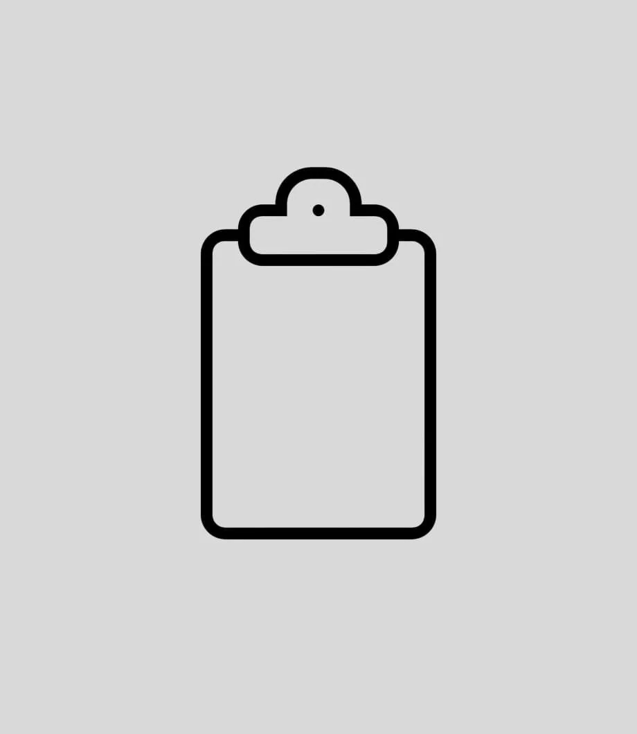 Line drawing of a clipboard with a piece of paper attached.