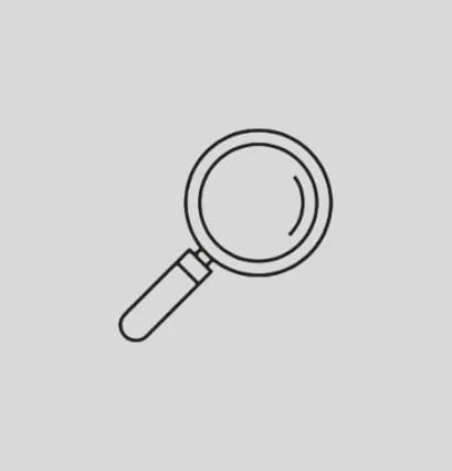 Simple line drawing of a magnifying glass on a gray background.