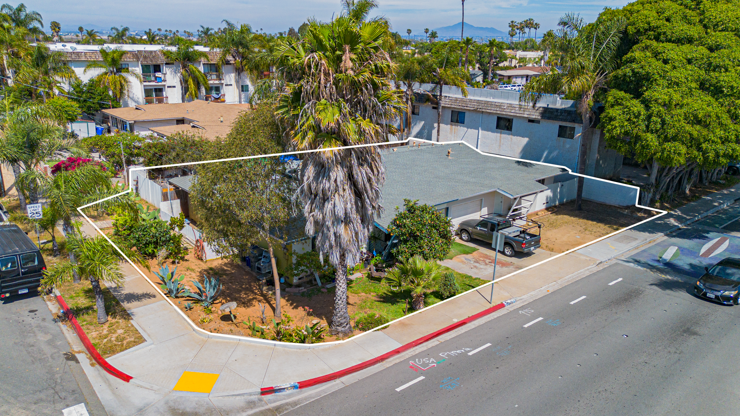 Property outline photography for the sale of a duplex in imperial beach. Media provided by sandpiper property media of san diego.