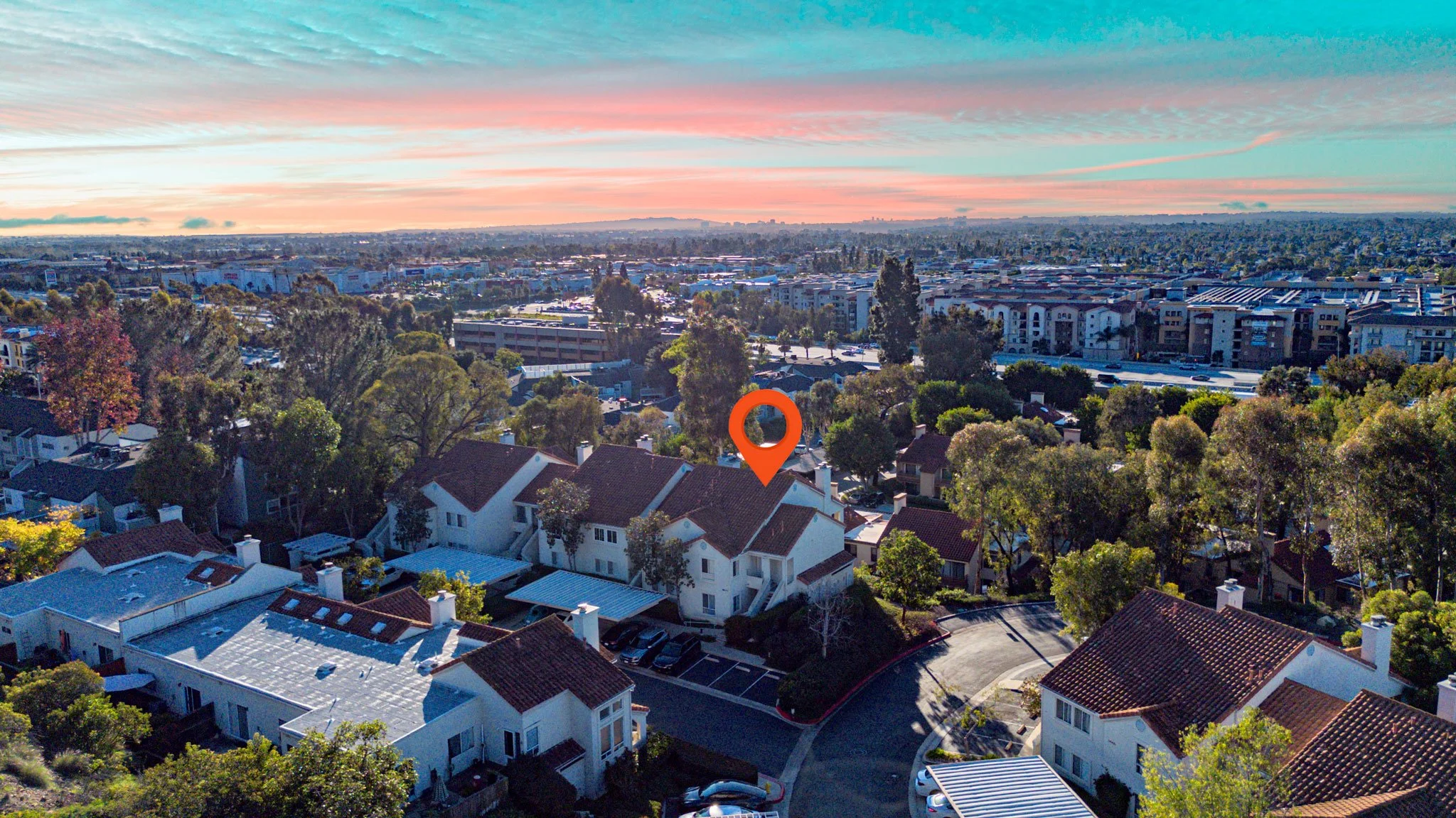 A drone pin photo for the sale of a condo in san diego. Real estate media provided by sandpiper property media.