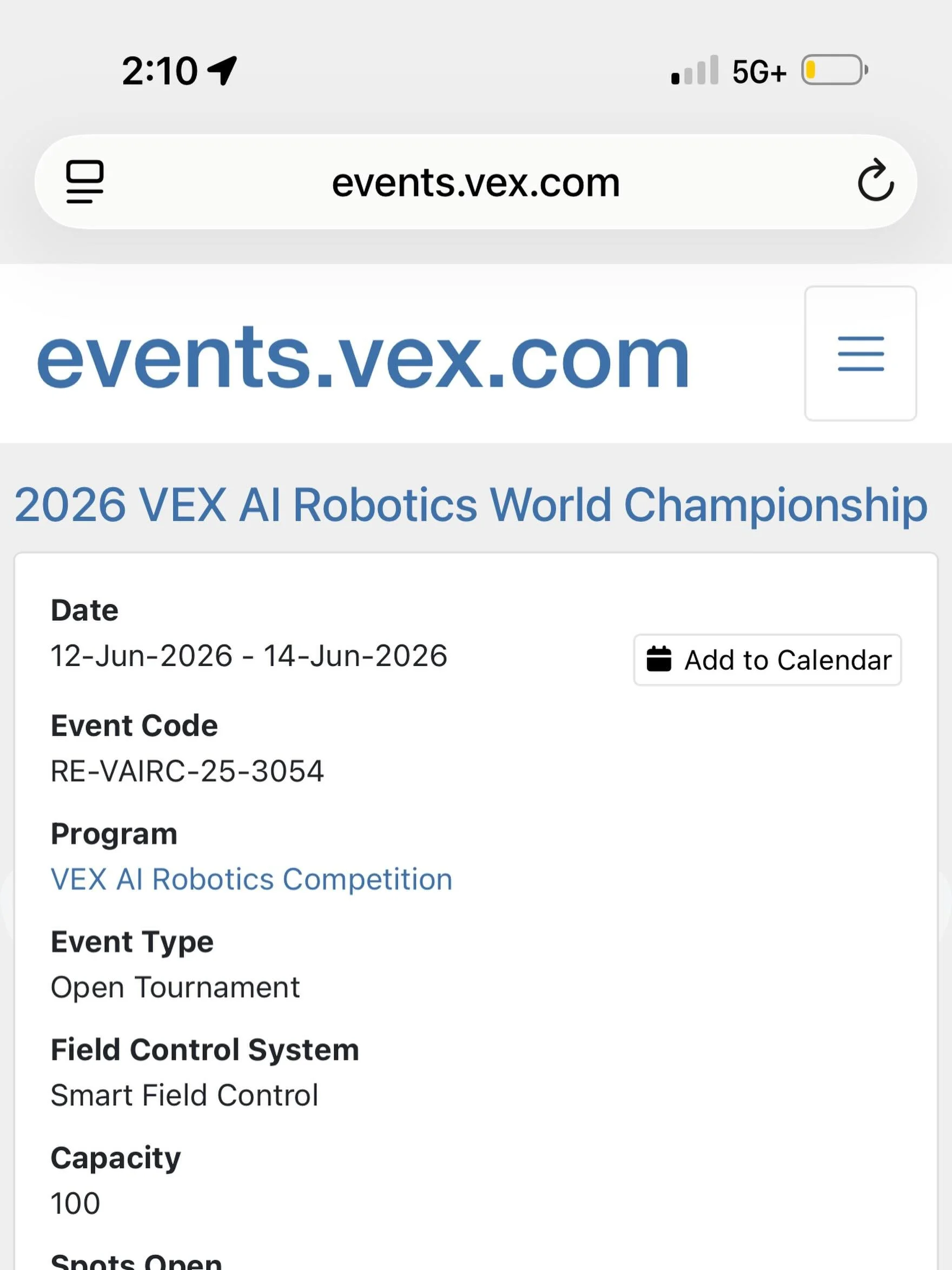 VEX AI World Championship at UC Berkeley