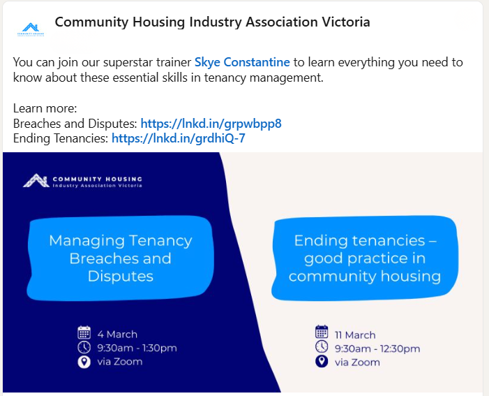 Training & development for Community Housing Industry Association Victoria
