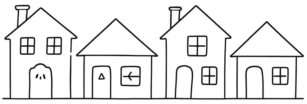 Line drawing of a row of houses