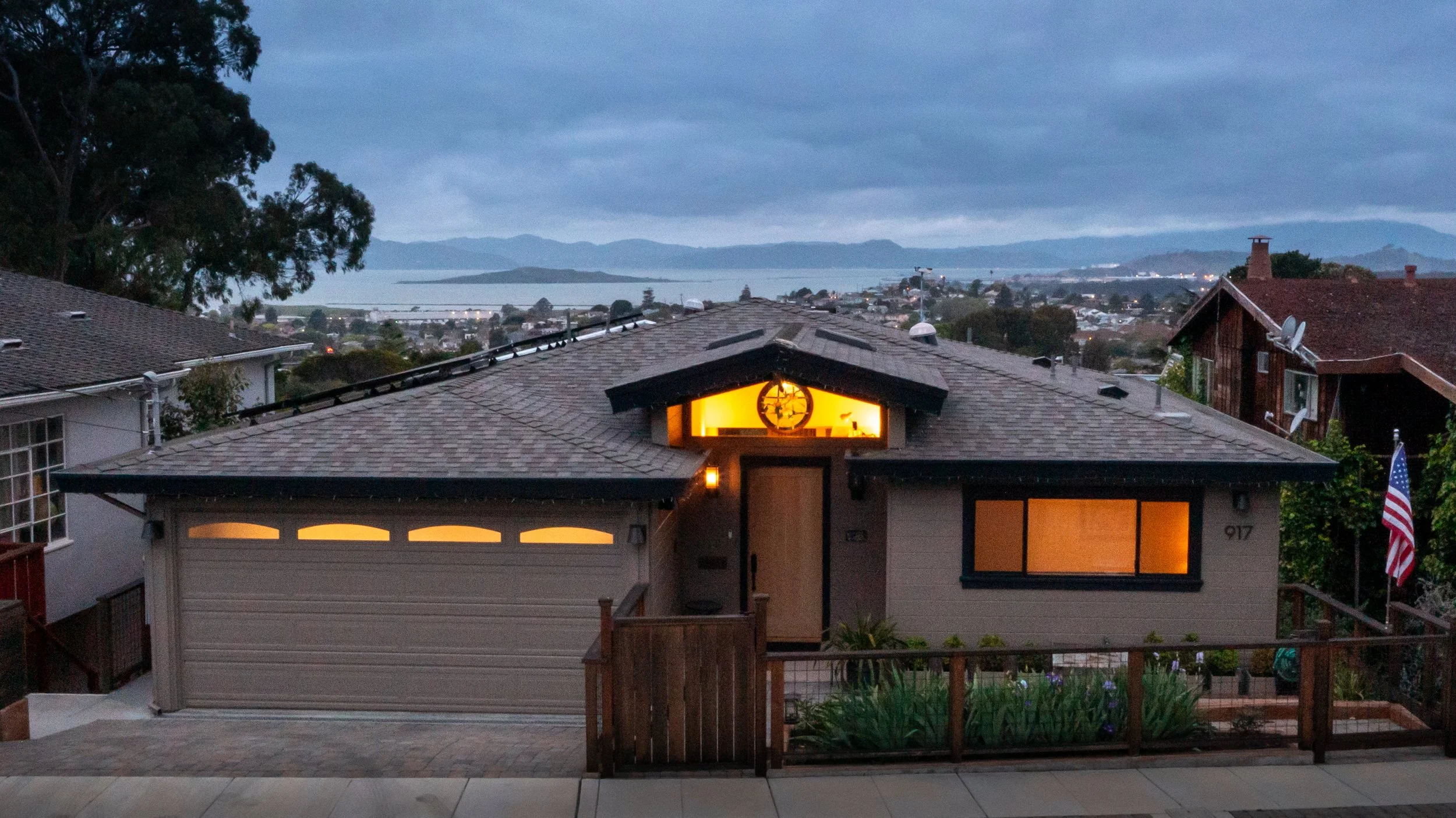 New front entry with Bay view beyond