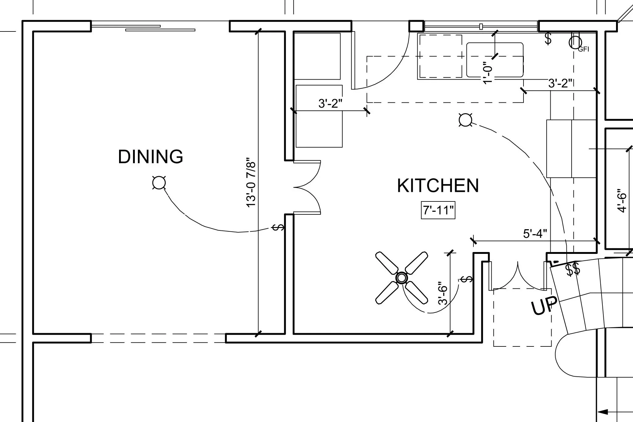 Pre-existing floor plan showing kitchen and dining room layouts