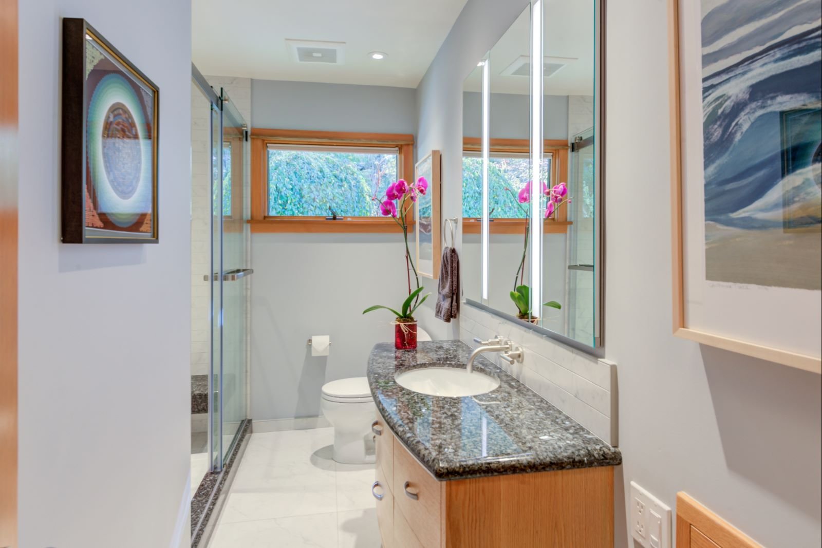 New Bathroom with a view toward the privacy window