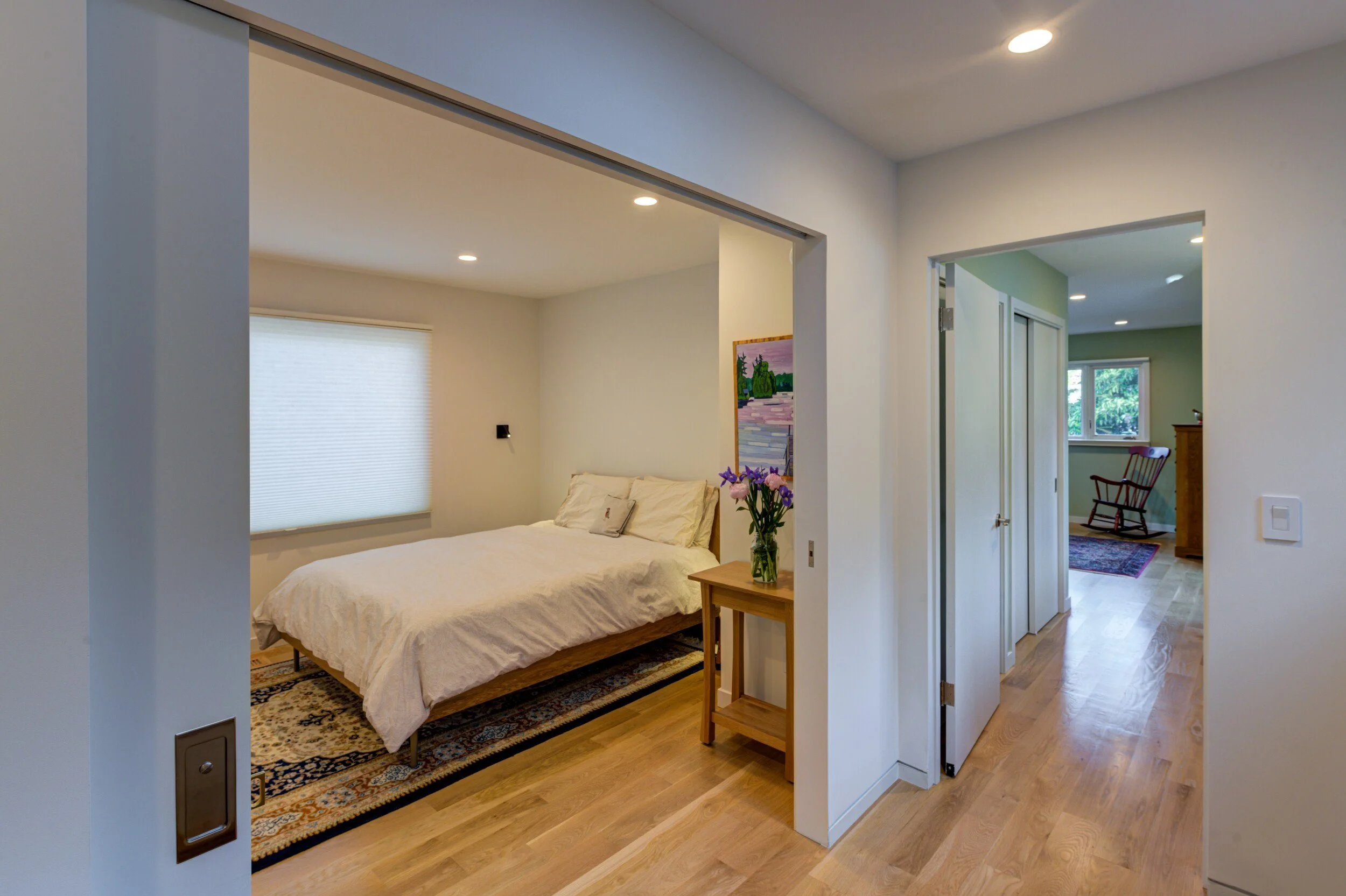 Bedroom with wide door opening to support ageing in place