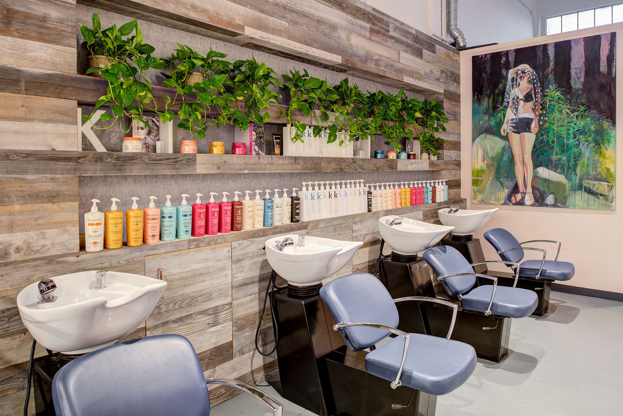 Shampoo and treatment area with décor, BIBO Salon.