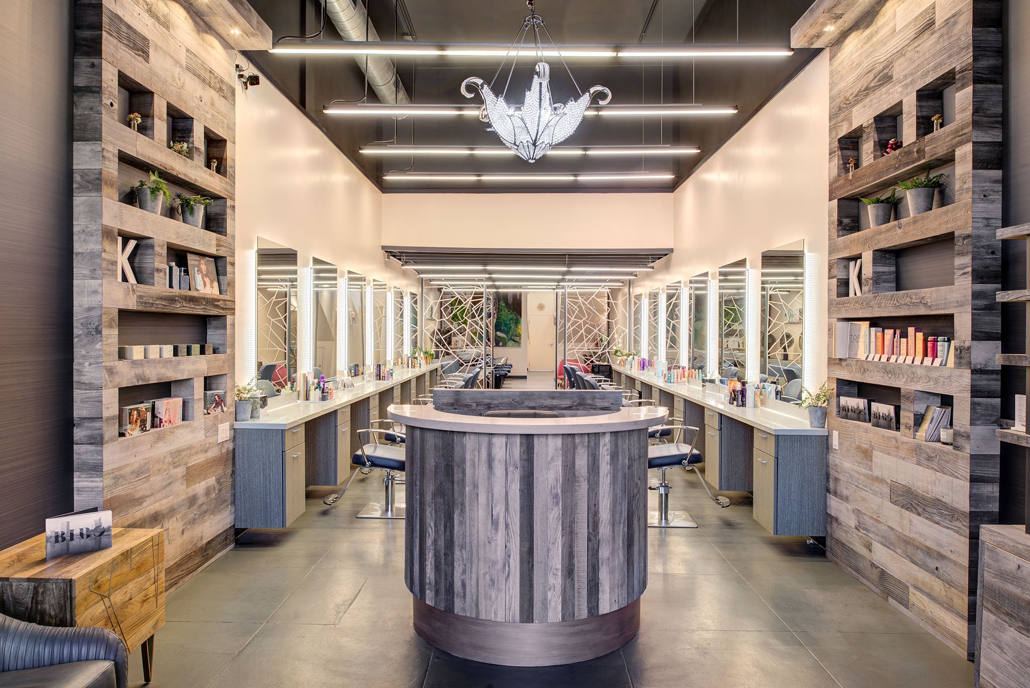 Finished interior, BIBO Salon, Oakland.