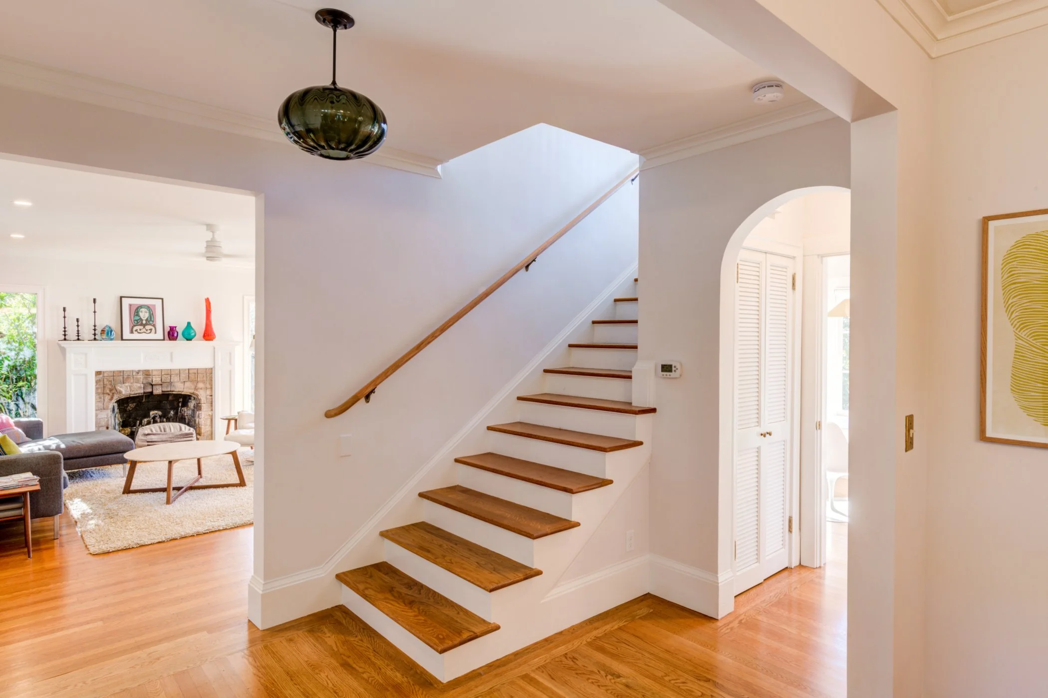 Staircase view with updated new stair construction.