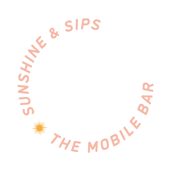 Logo with circle of pink text reading 'Sunshine & Sips' and 'The Mobile Bar' around a yellow sunburst icon.