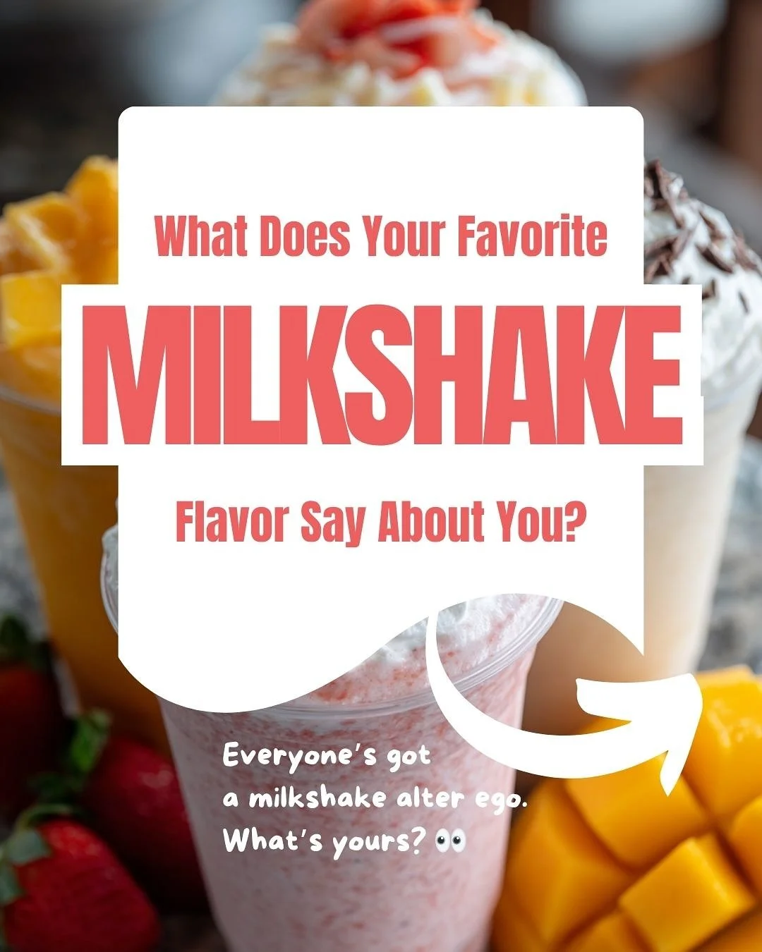 Four milkshakes. Four moods. One question&hellip; which one are you? 👀

🍦 Vanilla Dreamer &mdash; calm &amp; classic
🍫 Chocolate Rebel &mdash; bold &amp; unapologetic
🍓 Strawberry Sweetheart &mdash; sweet &amp; social
🥭 Mango Maverick &mdash; su