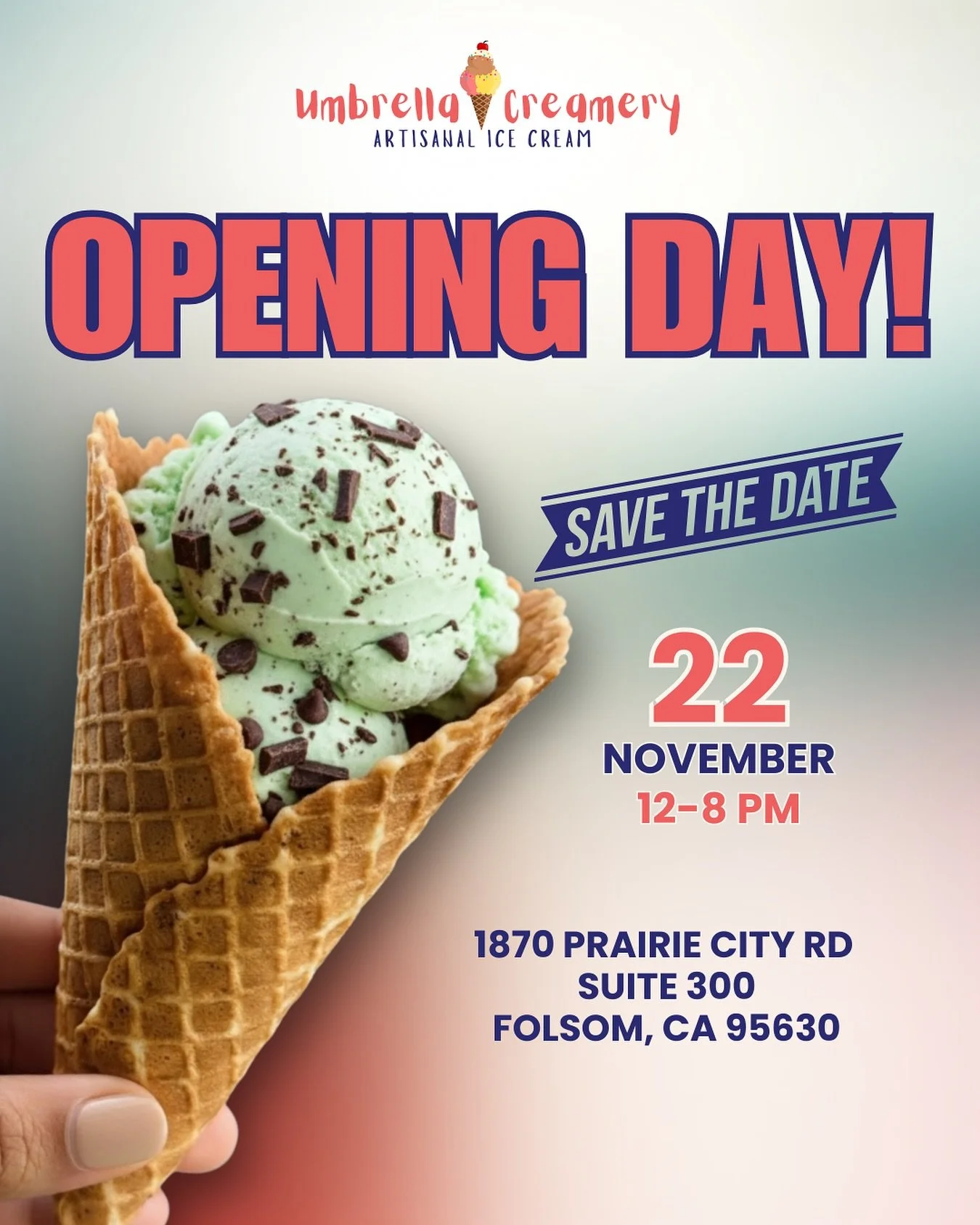 🍦 We&rsquo;re so excited to finally share this with you all!

After months of hard work, Umbrella Creamery is opening its doors on Nov 22 right here in Folsom &mdash; and you&rsquo;re invited to join us for our soft launch!

We&rsquo;re the first-of