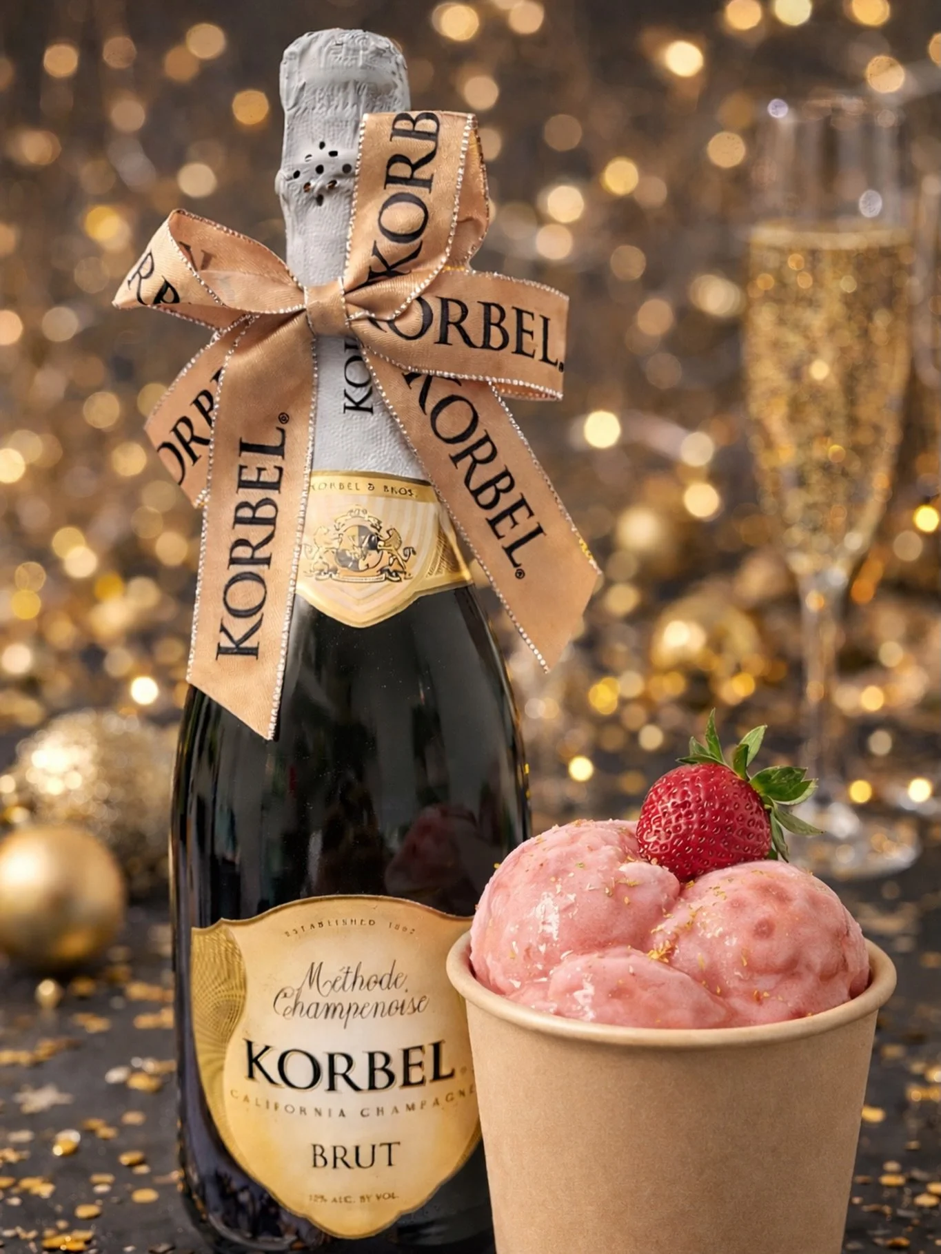 Pop the bubbles, scoop the celebration 🍓🥂 Strawberry Champagne Ice Cream is here. #holidaysatumbrellacreamery #luxuryicecream #madeinfolsom