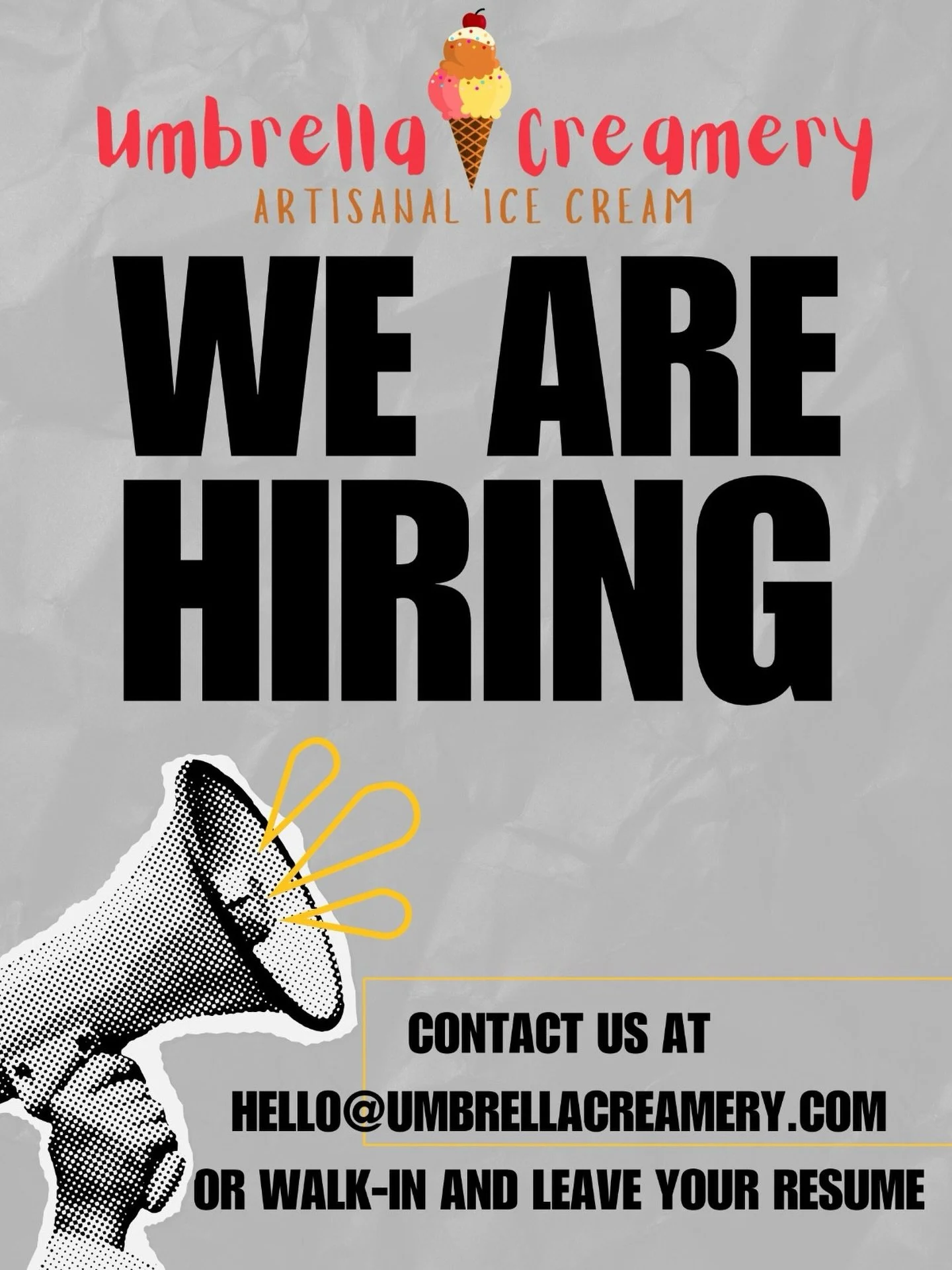 Interested in joining the dream team? Please reach out to hello@umbrellacreamery.com or drop your resume at the store.