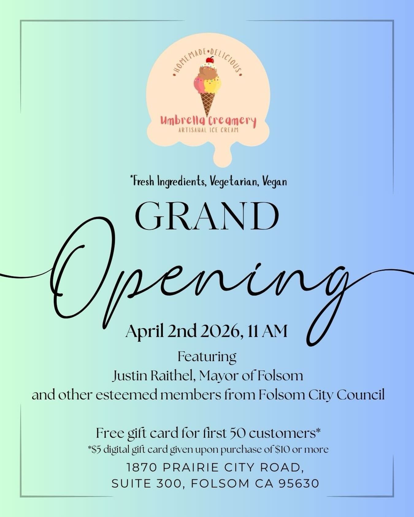 🎉 GRAND OPENING ALERT! 🍦 Join us as we celebrate the grand opening of our ice cream shop &mdash; where every scoop is made with love, fresh ingredients, and a whole lot of flavor.
✨ What to expect: 🍨 Rich, creamy ice cream (no shortcuts, just the 