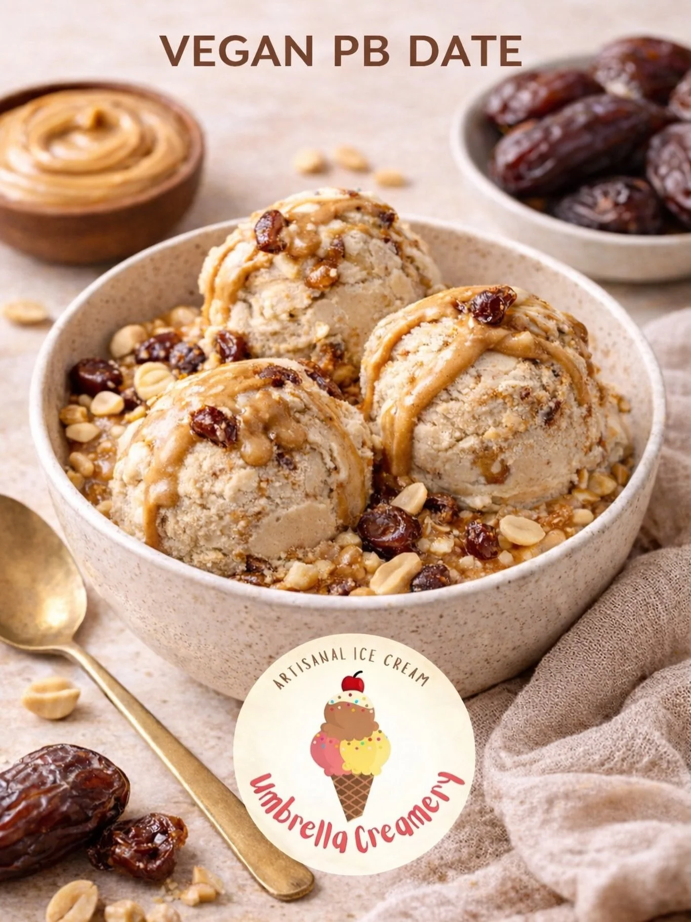 Vegan PB Date ✨
Creamy oatmilk ice cream blended with rich peanut butter and naturally sweet Medjool dates&mdash;smooth, nutty, and perfectly indulgent 🤎

Plant-based, dairy-free, and crafted for that just-one-more-scoop kind of craving.

Allergen I