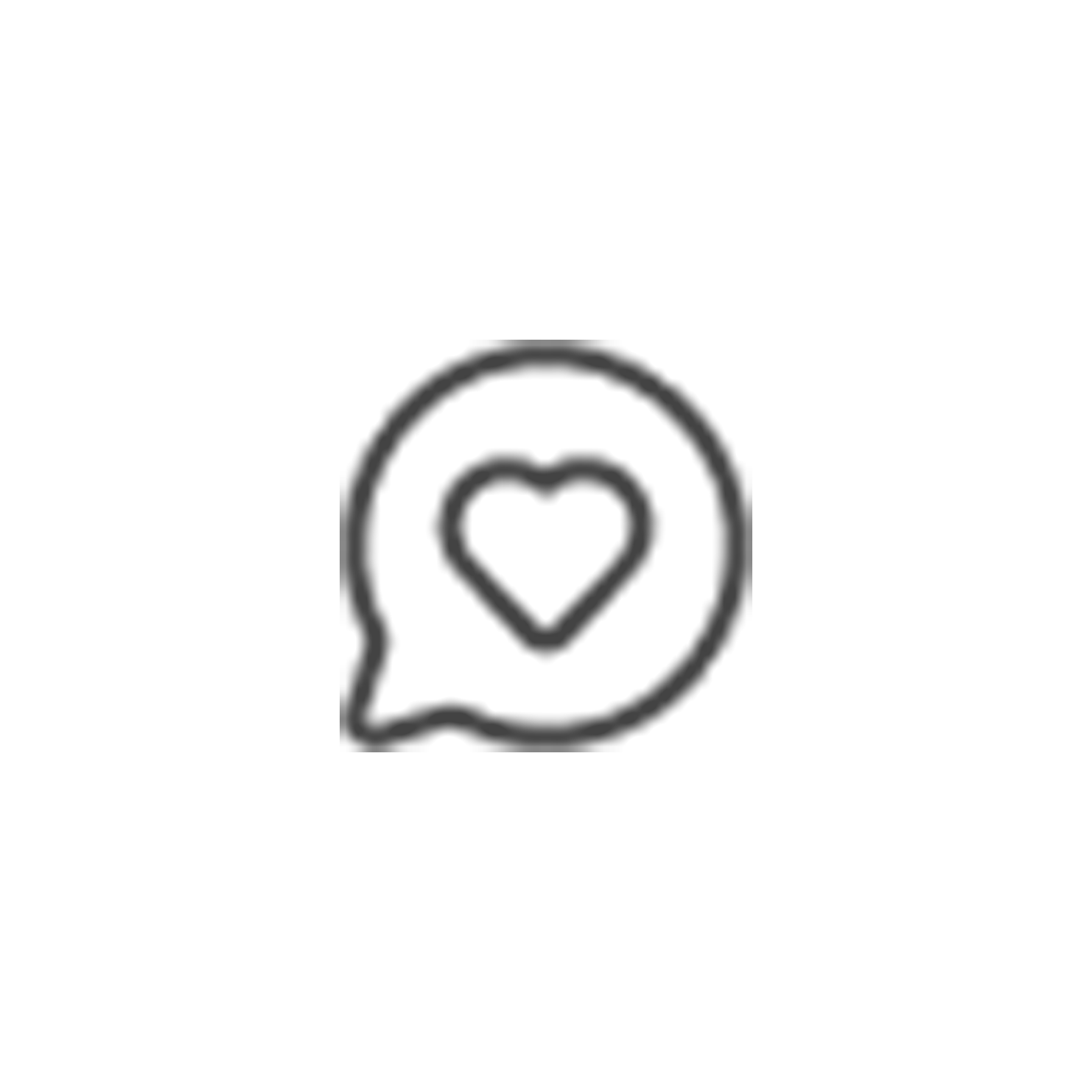 Line drawing of a speech bubble with a heart inside.