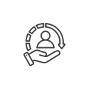 Icon of a speech bubble with a heart inside, representing messaging and love or caring.