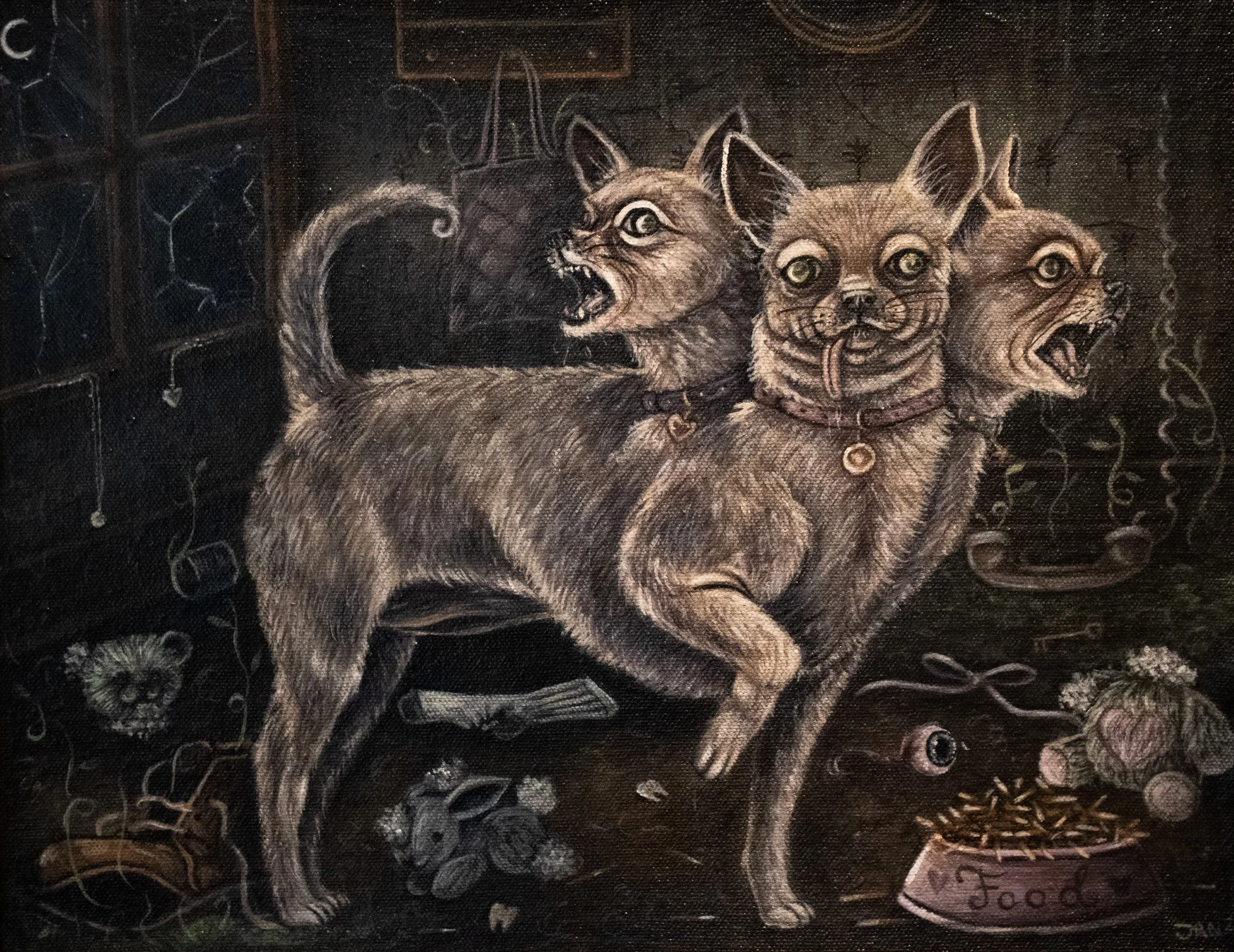 Cerberus Playtime, Acrylic on Canvas

I was inspired by my beloved dog, Tinker, and her beautiful expressions. 

A piece for @otherworldlyartscollective and their Gods and Monsters show. Go and see this cutie and many other cool pieces on October 2nd