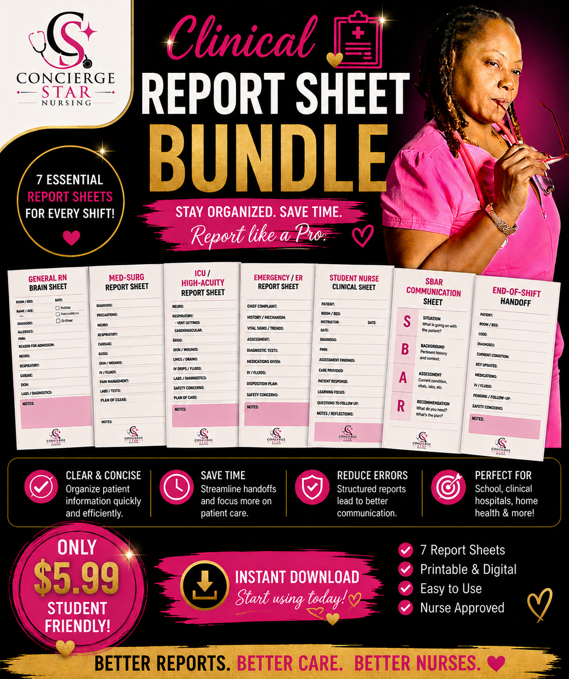 CONCIERGE STAR NURSING CLINICAL REPORT SHEET BUNDLE