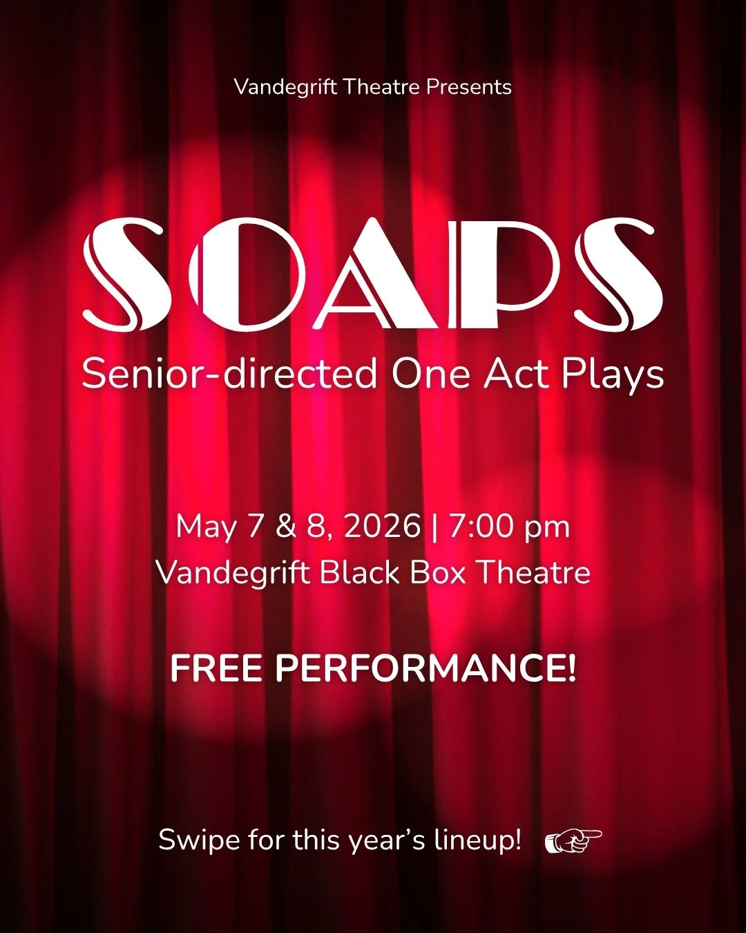 Senior year. Their vision. Their show. 🎬

SOAPS &mdash; Senior-directed One Act Plays is one of our favorite Vandy traditions: theatre seniors write, direct, and produce their own one-act plays from start to finish.

This year: two shows, two wildly
