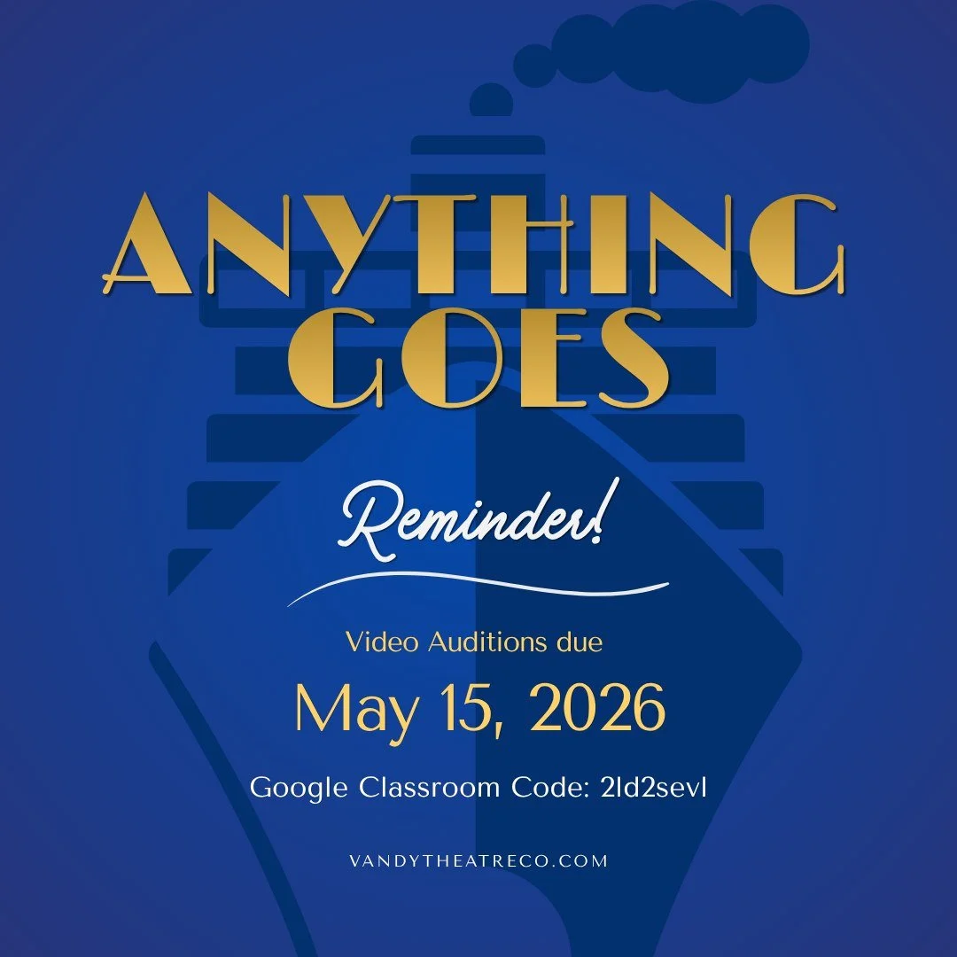 🚢 All aboard! Auditions are due this week for the Vandegrift Theatre Company Fall Musical &mdash; Anything Goes! ⚓
This classic Cole Porter musical follows the madcap adventures of passengers aboard a luxury ocean liner, complete with mistaken ident