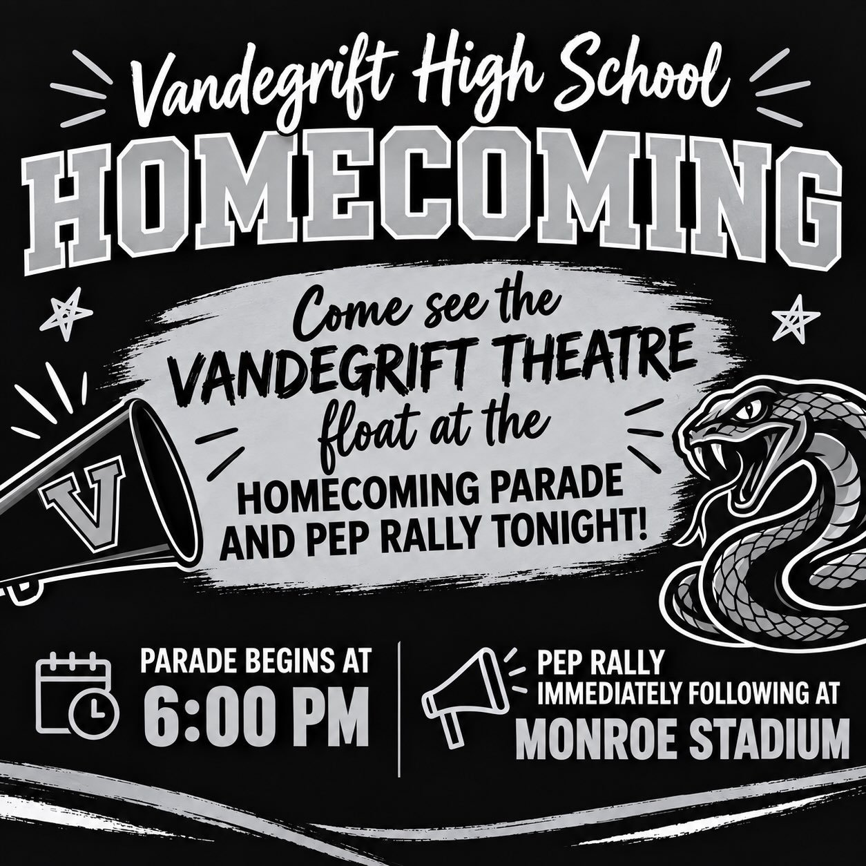 Come join us tonight at 6pm at Vandegrift High School as we kick off the 2026 HOCO festivities! 🐍