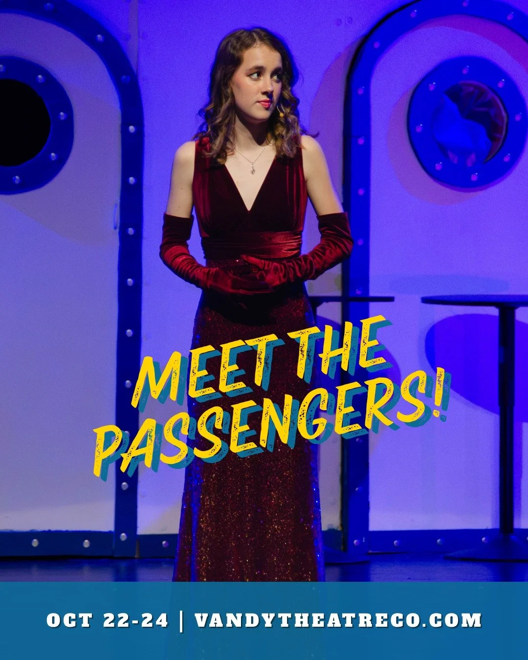 Opening night is TOMORROW! 🎭 Meet a few of the passengers you&rsquo;ll be sailing with:

💃 Lily Smetana as Hope Harcourt
⚓ Reese Ramsey as Mrs. Evangeline Harcourt &amp; Cian Bogue as the Captain
🕶️ Emmett Olivera as Moonface Martin &amp; Leyla Ok